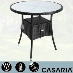 Casaria Polyrattan Bijzettafel 80cm Rond - 5mm Veiligheidsglas – Zwart -Tuinmeubel Winkel 1200x1200 513