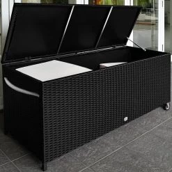 Casaria Wicker Opbergbox - Waterdicht 121,5cm Met Wielen - Grijs -Tuinmeubel Winkel 1200x1200 570