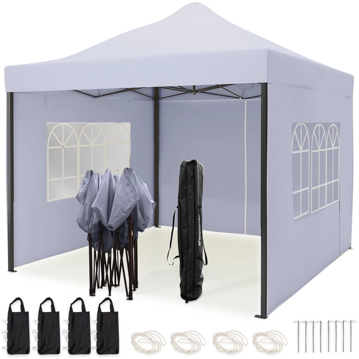 LifeGoods Partytent - 3x3 M - Zijwanden - Easy Up - Opvouwbaar - Waterdicht - Draagtas Met Wieltjes - Donkergrijs 1 LifeGoods Partytent - 3x3 M - Zijwanden - Easy Up - Opvouwbaar - Waterdicht - Draagtas Met Wieltjes - Donkergrijs