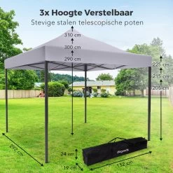 LifeGoods Partytent - 3x3 M - Easy Up - Opvouwbaar - Waterdicht - Draagtas Met Wieltjes - Donkergrijs -Tuinmeubel Winkel 1200x1200 604
