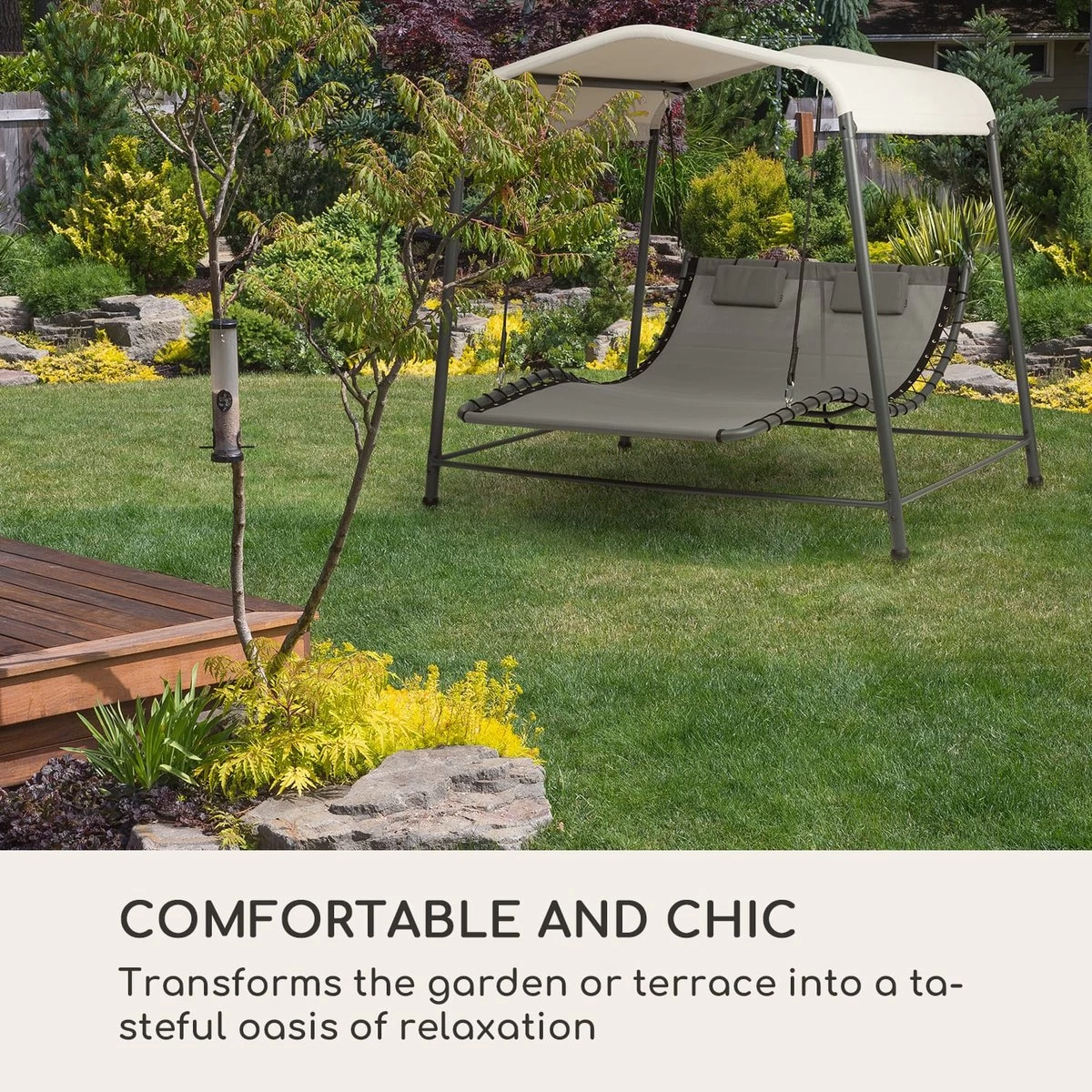 Blumfeldt Palermo Schommelbank - Hollywoodschommel 130 X 207 Cm - Ligbed Met Dak - Schommelstoel Voor 2 Personen - Tuinbank Inclusief Nekkussens - Stalen Frame En Polyester Dak - Grijs 9 Blumfeldt Palermo Schommelbank - Hollywoodschommel 130 X 207 Cm - Ligbed Met Dak - Schommelstoel Voor 2 Personen - Tuinbank Inclusief Nekkussens - Stalen Frame En Polyester Dak - Grijs - Afbeelding 9