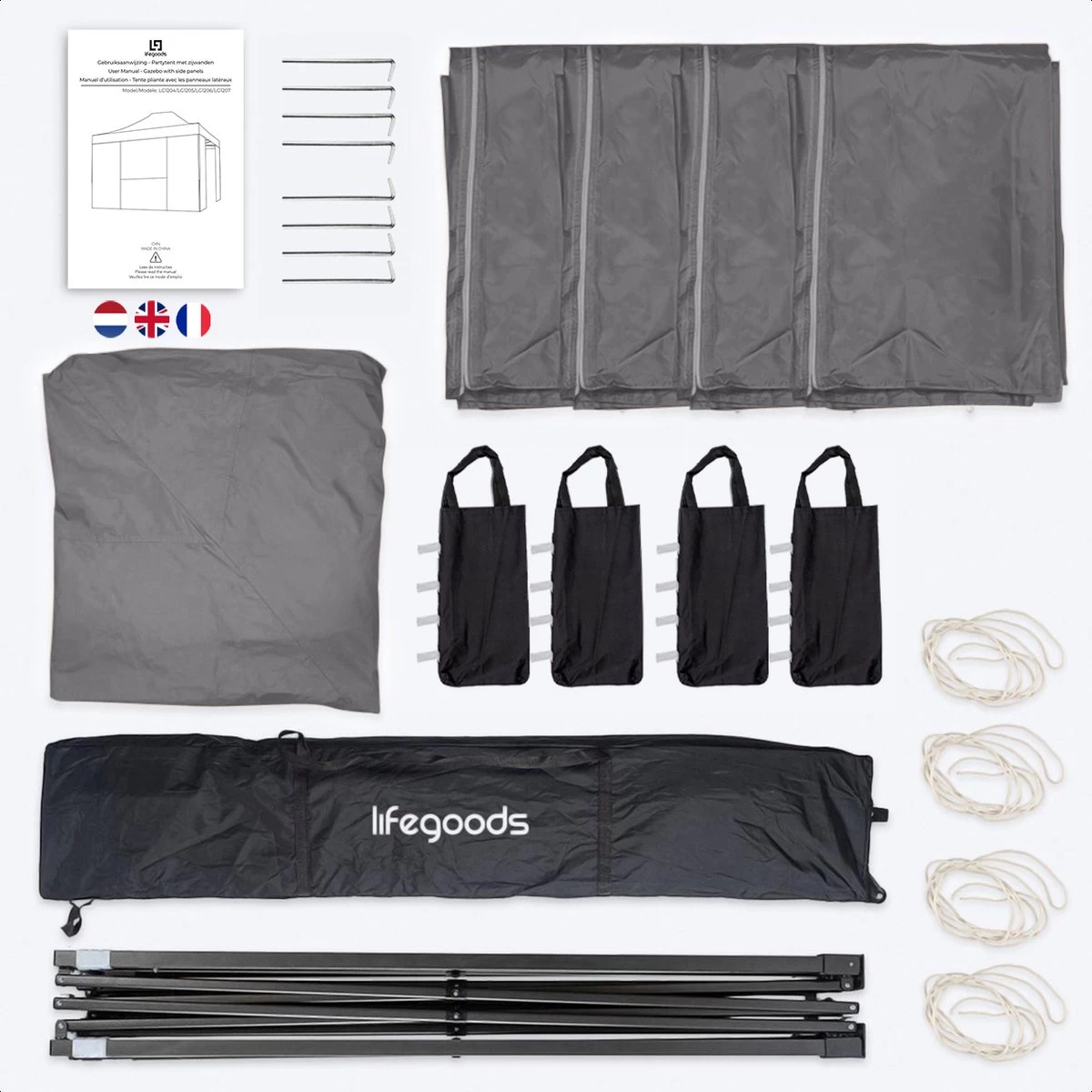 LifeGoods Partytent - 3x4.5 M - Zijwanden - Easy Up - Opvouwbaar - Waterdicht - Draagtas Met Wieltjes - Donkergrijs 4 LifeGoods Partytent - 3x4.5 M - Zijwanden - Easy Up - Opvouwbaar - Waterdicht - Draagtas Met Wieltjes - Donkergrijs - Afbeelding 4