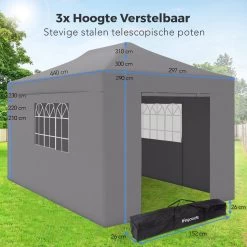 LifeGoods Partytent - 3x4.5 M - Zijwanden - Easy Up - Opvouwbaar - Waterdicht - Draagtas Met Wieltjes - Donkergrijs 19 LifeGoods Partytent - 3x4.5 M - Zijwanden - Easy Up - Opvouwbaar - Waterdicht - Draagtas Met Wieltjes - Donkergrijs -Tuinmeubel Winkel 1200x1200 626