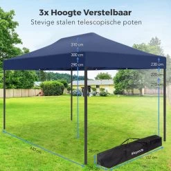 LifeGoods Partytent - 3x4.5 M - Easy Up - Opvouwbaar - Waterdicht - Draagtas Met Wieltjes - Donkerblauw -Tuinmeubel Winkel 1200x1200 632