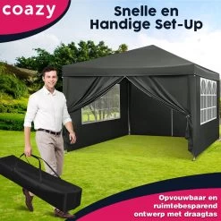 Waterdichte Partytent 3x3 Meter Opvouwbaar Met Zijwanden- Paviljoen Met Zijpanelen - Easy Up - Pop-up Tent Met Haringen, Touw En Anti Slip Poten -Tuinmeubel Winkel 1200x1200 647
