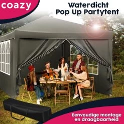 Waterdichte Partytent 3x3 Meter Opvouwbaar Met Zijwanden- Paviljoen Met Zijpanelen - Easy Up - Pop-up Tent Met Haringen, Touw En Anti Slip Poten -Tuinmeubel Winkel 1200x1200 649