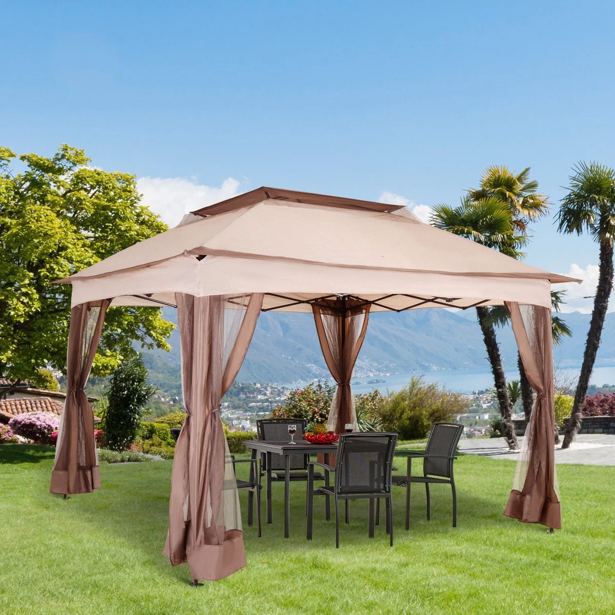 Outsunny Paviljoen Met Zijwanden Partytent Tuintent Popup 3,25 X 3,25 M Khaki 840-166 11 Outsunny Paviljoen Met Zijwanden Partytent Tuintent Popup 3,25 X 3,25 M Khaki 840-166 - Afbeelding 11