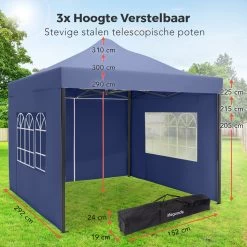 LifeGoods Partytent - 3x3 M - Zijwanden - Easy Up - Opvouwbaar - Waterdicht - Draagtas Met Wieltjes - Donkerblauw -Tuinmeubel Winkel 1200x1200 663