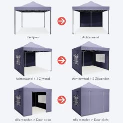 LifeGoods Partytent - 3x3 M - Zijwanden - Easy Up - Opvouwbaar - Waterdicht - Draagtas Met Wieltjes - Donkerblauw -Tuinmeubel Winkel 1200x1200 670
