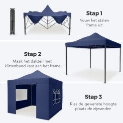 LifeGoods Partytent - 3x3 M - Zijwanden - Easy Up - Opvouwbaar - Waterdicht - Draagtas Met Wieltjes - Donkerblauw -Tuinmeubel Winkel 1200x1200 671