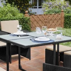 Tuinmeubelset - Tuinset 4 6 8 Persoons - Eettafel En Stoelen - Set Van 9 - Terras - Tuintafel - Salontafel Met Glazen Oppervlak - Zwart Beige -Tuinmeubel Winkel 1200x1200 673