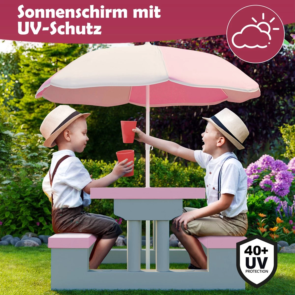 Spielwerk Kinder Tuinset – Incl. Parasol UV-bescherming - Roze Grijs 6 Spielwerk Kinder Tuinset – Incl. Parasol UV-bescherming - Roze Grijs - Afbeelding 6