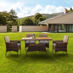 Teamson Home 5-Delig Diningset - Tuinset - Tuinmeubelen - Tafel En 4 Stoelen - Voor Maximaal 4 Personen - Massief Houten Tafelblad - Bruin - 244 X 132 X 84 (cm) -Tuinmeubel Winkel 1200x1200 702