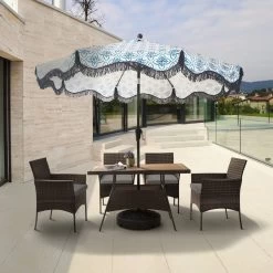 Teamson Home 5-Delig Diningset - Tuinset - Tuinmeubelen - Tafel En 4 Stoelen - Voor Maximaal 4 Personen - Massief Houten Tafelblad - Bruin - 244 X 132 X 84 (cm) -Tuinmeubel Winkel 1200x1200 704