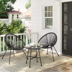 Songmics Balkonmeubilair, Tuinmeubelset, Set Van 3, Zitgroep, Terrasmeubilair, Glazen Tafelblad, 2 Stoelen, Voor Binnen En Buiten, Voor Patio, Tuin, Balkon, Buiten, Zwart GGF013B02 -Tuinmeubel Winkel 1200x1200 710