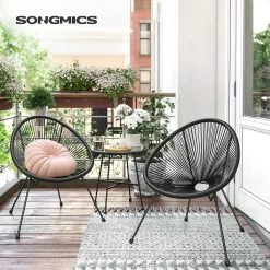 Songmics Balkonmeubilair, Tuinmeubelset, Set Van 3, Zitgroep, Terrasmeubilair, Glazen Tafelblad, 2 Stoelen, Voor Binnen En Buiten, Voor Patio, Tuin, Balkon, Buiten, Zwart GGF013B02 -Tuinmeubel Winkel 1200x1200 712