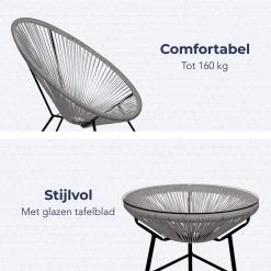 LifeGoods Acapulco Bistroset - 3-Delig - Tuinset Met Bijzettafel - Grijs -Tuinmeubel Winkel 1200x1200 733