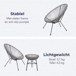 LifeGoods Acapulco Bistroset - 3-Delig - Tuinset Met Bijzettafel - Grijs -Tuinmeubel Winkel 1200x1200 734
