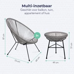 LifeGoods Acapulco Bistroset - 3-Delig - Tuinset Met Bijzettafel - Grijs -Tuinmeubel Winkel 1200x1200 736