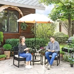 Songmics Tuinmeubelset, 3-delige Set, Van Polyrotan, Voor Outdoor, Terras, Balkon, Tuin, Eenvoudige Montage, Bijzettafel En 2 Stoelen, Zwart-beige -Tuinmeubel Winkel 1200x1200 746