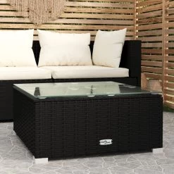 VidaLife Tuintafel 60x60x30 Cm Poly Rattan En Glas Zwart