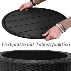 Casaria Polyrattan Zonne-Eiland Ø185cm – Incl. Kussens - Zwart Crème -Tuinmeubel Winkel 1200x1200 783