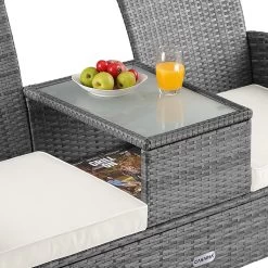 Casaria Polyrattan Tuinbank - Incl. Tafel & Kussens 7 Cm - Grijs -Tuinmeubel Winkel 1200x1200 80