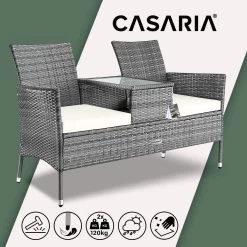 Casaria Polyrattan Tuinbank - Incl. Tafel & Kussens 7 Cm - Grijs -Tuinmeubel Winkel 1200x1200 81