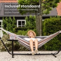 Vita5 Hangmat Met Standaard – 2 Persoons – Incl. Bekerhouder – 205kg Draaggewicht – Blauw/Wit/Bruin -Tuinmeubel Winkel 1200x1200 956