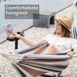 Vita5 Hangmat Met Standaard – 2 Persoons – Incl. Bekerhouder – 205kg Draaggewicht – Blauw/Wit/Bruin -Tuinmeubel Winkel 1200x1200 957