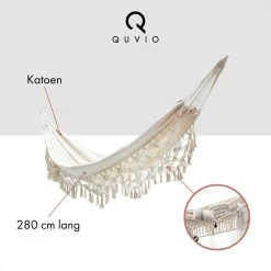 QUVIO Hangmat Voor In De Tuin - Tuinstoelen - Reishangmat Voor Camping, Outdoor En Reizen - Hamock - Katoen Ademend - Maximale Belasting Van 250KG - Lig Oppervlak Van 180 Cm - Geschikt Voor 1 Persoon - Beige -Tuinmeubel Winkel 1200x1200 968
