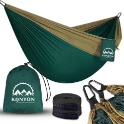 Kanyon Hangmat - Incl. Karabijnhaken En Riemen - Licht Parachutestof - 260 X 140 Cm - Tot 200kg - Groen/Khaki