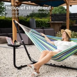 Vita5 Hangmat Met Standaard – 2 Persoons – Incl. Bekerhouder – 205kg Draaggewicht – Groen/Blauw -Tuinmeubel Winkel 1200x1200 987