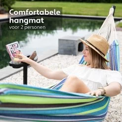 Vita5 Hangmat Met Standaard – 2 Persoons – Incl. Bekerhouder – 205kg Draaggewicht – Groen/Blauw -Tuinmeubel Winkel 1200x1200 988