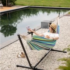 Vita5 Hangmat Met Standaard – 2 Persoons – Incl. Bekerhouder – 205kg Draaggewicht – Groen/Blauw -Tuinmeubel Winkel 1200x1200 993