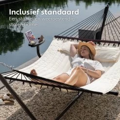Vita5 Hangmat Met Standaard En Spreidstok – 2 Persoons – Incl. Bekerhouder - Afneembaar Kussen – Uv-bestendig – Beige -Tuinmeubel Winkel 1200x1200 995