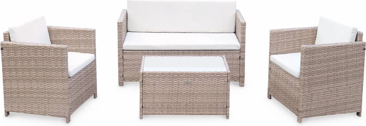 Alice's Garden Loungeset Perugia - 4 Plaatsen - Kleine Tuinset - Wicker - Naturel/beige 2 Alice's Garden Loungeset Perugia - 4 Plaatsen - Kleine Tuinset - Wicker - Naturel/beige - Afbeelding 2
