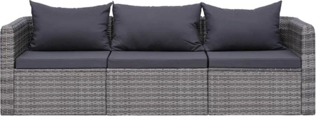 VidaXL 3-delige Loungeset Met Kussens Poly Rattan Grijs 5 VidaXL 3-delige Loungeset Met Kussens Poly Rattan Grijs - Afbeelding 5