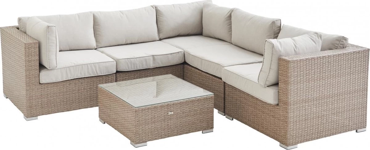 Alice's Garden Loungeset Napoli - 5 Plaatsen - Wicker - 6 Elementen - Beige/Beige 2 Alice's Garden Loungeset Napoli - 5 Plaatsen - Wicker - 6 Elementen - Beige/Beige - Afbeelding 2