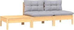 VidaXL 3-delige Loungeset Met Grijze Kussens Massief Grenenhout -Tuinmeubel Winkel 1200x491