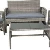 Merkloos Tuin Loungeset Grijs / Bruin - Lounge Set Tuin - Relax Bank - Lounge Bank Tuin - Tuinbank - Loungebank - Tuinset/ Loungebank - Tuinset - Tuinstoel - Loungeset - Rattan Tuinmeubilair - Poly Rotan Tuinmeubelen - Grijs / Bruin