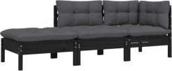 VidaXL 3-delige Loungeset Met Kussens Massief Grenenhout Zwart -Tuinmeubel Winkel 1200x498