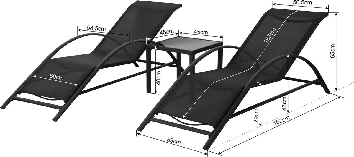 Intimo Ligbeddenset + Tafel - Zwart - 163x60x65/45x45x40 9 Intimo Ligbeddenset + Tafel - Zwart - 163x60x65/45x45x40 - Afbeelding 9