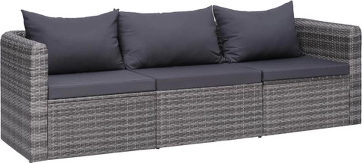 VidaXL 3-delige Loungeset Met Kussens Poly Rattan Grijs 1 VidaXL 3-delige Loungeset Met Kussens Poly Rattan Grijs