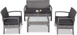 Casaria Polyrattan Loungeset – 2 Stoelen 1 Bank 1 Tafel - Antraciet