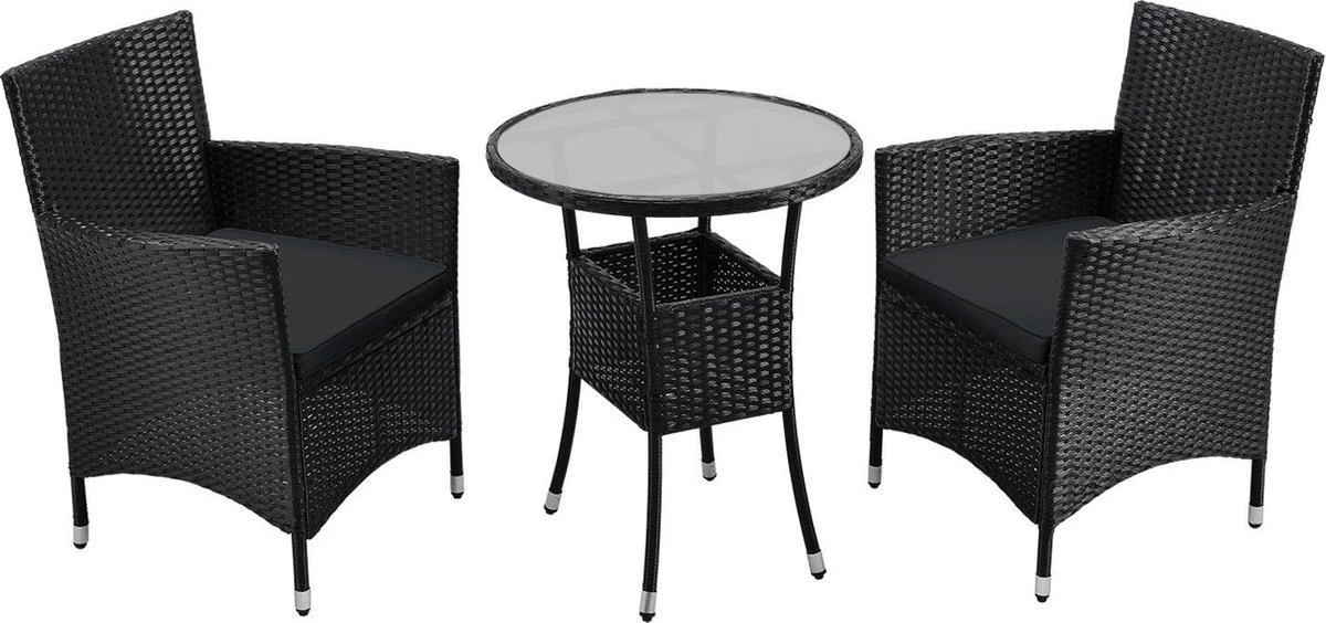 Polyrotan Balkonset - Bayamo - 3-delig - Zwart 1 Polyrotan Balkonset - Bayamo - 3-delig - Zwart