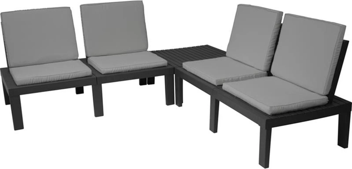 Pro Garden Tuinset Molok 5-delig Grijs Met Grijze Kussens, Voor 4 Personen. 1 Pro Garden Tuinset Molok 5-delig Grijs Met Grijze Kussens, Voor 4 Personen.