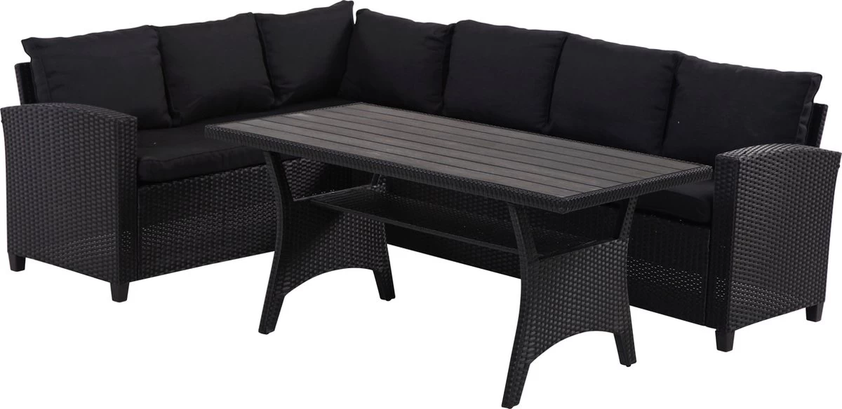 Rotan Loungeset Zwart 6 Pers Eettafel Kussens Weerbestendige Hoeklounge 1 Rotan Loungeset Zwart 6 Pers Eettafel Kussens Weerbestendige Hoeklounge