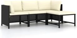 VidaXL 4-delige Loungeset Met Kussens Poly Rattan Zwart