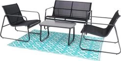 Tuin Meubelen Loungeset - 4 Persoons - Tuinset - Comfort - Zwart - Tafel Glazen Blad - Stoelen - Sofa - Bank - 4-delig -Tuinmeubel Winkel 1200x608